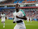 Moussa Wague celebrates scoring for Senegal at the World Cup on June 24, 2018