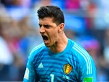 Belgium goalkeeper Thibaut Courtois reacts during a match at the 2018 World Cup