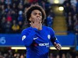 Chelsea's Willian celebrates scoring their first goal against Crystal Palace on March 10, 2018