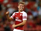 Emile Smith-Rowe celebrates his equaliser during the pre-season friendly between Arsenal and Atletico Madrid on July 26, 2018