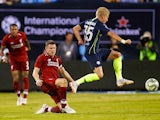 James Milber and Oleksandr Zinchenko in action during the pre-season friendly between Liverpool and Manchester City on July 25, 2018