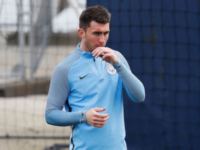 Manchester City defender Aymeric Laporte in training ahead of a 2017-18 Champions League tie