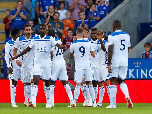 Kelechi Iheanacho celebrates scoring during the pre-season friendly between Leicester City and Valencia on August 1, 2018