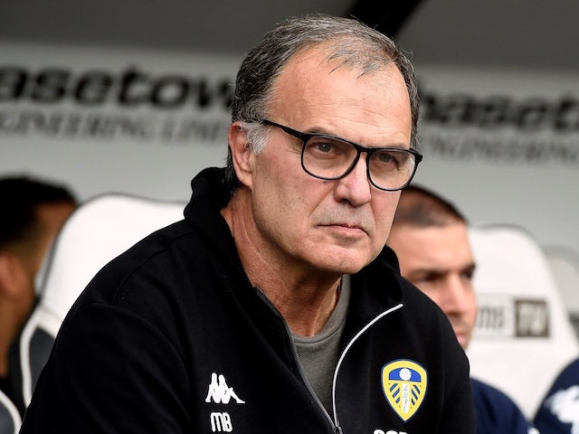 Leeds United manager Marcelo Bielsa watches on during his side's Championship clash with Derby County on August 11, 2018 