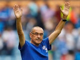 Chelsea manager Maurizio Sarri celebrates after watching his side beat Huddersfield Town on August 11, 2018