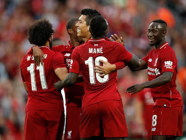 Roberto Firmino celebrates scoring during the pre-season friendly between Liverpool and Torino on August 7, 2018