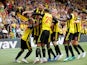 Watford players celebrate Roberto Pereyra's opening goal during their Premier League clash with Brighton on August 11, 2018