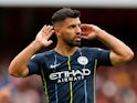 Sergio Aguero in action during the Premier League game between Arsenal and Manchester City on August 12, 2018