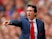 Unai Emery points a finger during the Premier League game between Arsenal and Manchester City on August 12, 2018