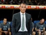 Brendan Rodgers watches on during the Champions League qualifying game between AEK Athens and Celtic on August 14, 2018