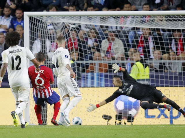 Koke scores Atletico Madrid's fourth goal in their UEFA Super Cup victory over Real Madrid on August 15, 2018