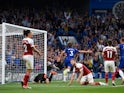 Marcos Alonso celebrates scoring Chelsea's late winner against Arsenal on August 18, 2018