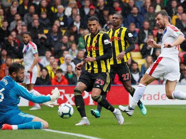 Ben Foster saves James McArthur's shot during the Premier League game between Watford and Crystal Palace on August 26, 2018