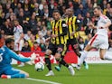 Ben Foster saves James McArthur's shot during the Premier League game between Watford and Crystal Palace on August 26, 2018