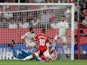 Girona forward Borja Garcia scores the opening goal of his side's La Liga clash with Real Madrid on August 26, 2018