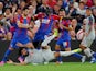Crystal Palace defender Mamadou Sakho hacks down Mohamed Salah during the Premier League clash against Liverpool on August 20, 2018