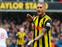 Roberto Pereyra celebrates scoring during the Premier League game between Watford and Crystal Palace on August 26, 2018