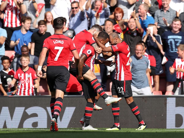 Southampton defender Ryan Bertrand celebrates scoring the opening goal during their Premier League clash with Leicester on August 25, 2018
