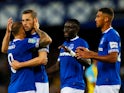 Everton midfielder Gylfi Sigurdsson celebrates scoring during his side's EFL Cup clash with Rotherham on August 29, 2018