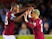 Javier Hernandez celebrates scoring West Ham United's third goal against AFC Wimbledon with Issa Diop on August 28, 2018