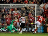 Nottingham Forest midfielder Matty Cash scores against Newcastle during their EFl Cup clash on August 29, 2018