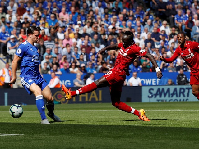 Liverpool striker Sadio Mane scores the opening goal during his side's Premier League clash with Leicester on September 1, 2018