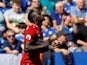 Liverpool striker Sadio Mane celebrates scoring the opening goal during his side's Premier League clash with Leicester on September 1, 2018
