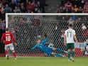 Denmark's Christian Eriksen scores their second goal from the penalty spot in the UEFA Nations League match against Wales on September 9, 2018