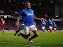 Connor Goldson celebrates scoring for Rangers in the Europa League on August 23