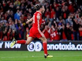 Wales forward Gareth Bale celebrates scoring during his side's UEFA Nations League clash with Republic of Ireland on September 6, 2018