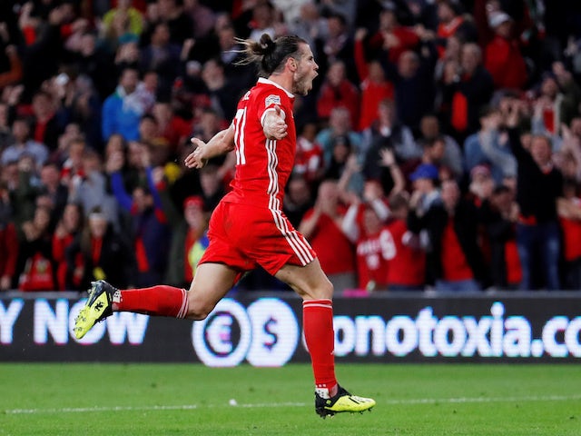 Wales forward Gareth Bale celebrates scoring during his side's UEFA Nations League clash with Republic of Ireland on September 6, 2018