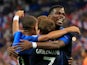Kylian Mbappe celebrates scoring France's first goal against Netherlands with Paul Pogba and Antoine Griezmann on September 9, 2018