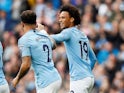 Leroy Sane celebrates scoring during the Premier League game between Manchester City and Fulham on September 15, 2018