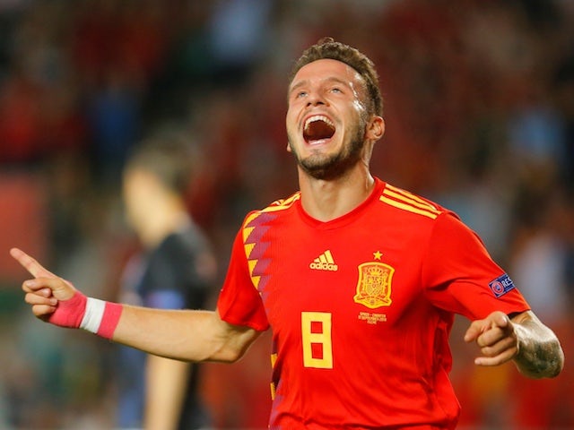Spain midfielder Saul Niguez celebrates scoring during his side's Nations League clash with Croatia on September 11, 2018