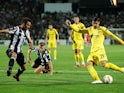 Alvaro Morata and Mauricio in action during the Europa League group game between PAOK and Chelsea on September 20, 2018