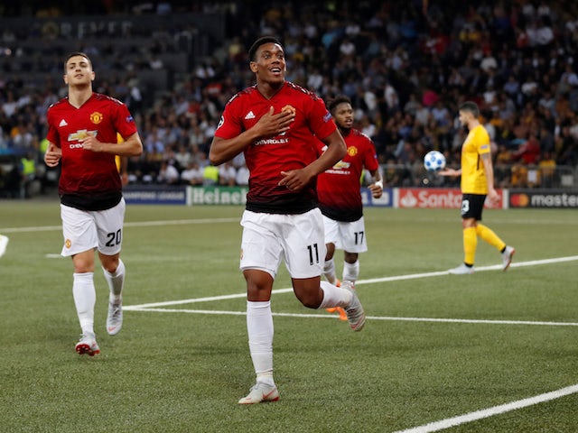 Manchester United attacker Anthony Martial celebrates after scoring in his side's Champions League clash with Young Boys on September 19, 2018