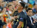 Juventus striker Cristiano Ronaldo leads the field in tears after being sent off during his side's Champions League clash with Valencia on September 19, 2018