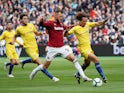 David Luiz and Andriy Yarmolenko in action during the Premier League game between West Ham United and Chelsea on September 23, 2018