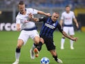 Eric Dier and Radja Nainggolan in action during the Champions League group game between Inter Milan and Tottenham Hotspur on September 18, 2018