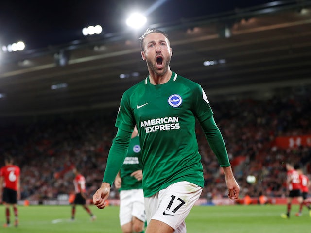 Glenn Murray celebrates his late equaliser during the Premier League game between Southampton and Brighton & Hove Albion on September 17, 2018
