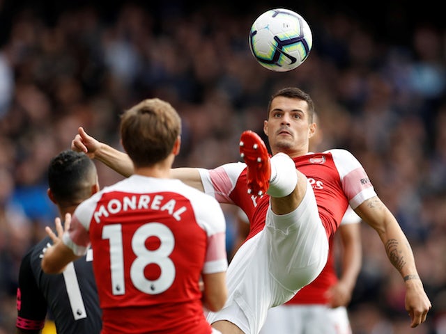 Granit Xhaka in action during the Premier League game between Arsenal and Everton on September 23, 2018
