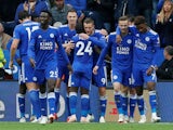 Jamie Vardy celebrates scoring Leicester City's third goal in the win over Huddersfield Town on September 22, 2018
