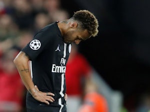 Neymar looks dejected after the final whistle during the Champions League group game between Liverpool and Paris Saint-Germain on September 18, 2018