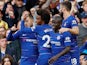 Chelsea's Eden Hazard celebrates with teammates after scoring against Liverpool during their Premier League clash on September 29, 2018
