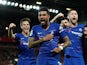 Chelsea's Emerson Palmieri celebrates scoring against Liverpool in their EFL Cup clash on September 26, 2018