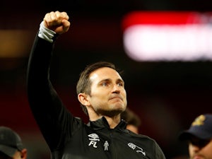 Frank Lampard celebrates after the Rams win on penalties during the EFL Cup third-round game between Manchester United and Derby County on September 25, 2018