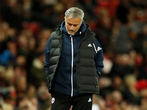 Jose Mourinho looking downbeat during the EFL Cup third-round game between Manchester United and Derby County on September 25, 2018