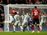 Marouane Fellaini gets a late equaliser during the EFL Cup third-round game between Manchester United and Derby County on September 25, 2018