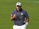 Patrick Reed celebrates during day one of the Ryder Cup on September 28, 2018