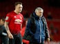 Phil Jones and Jose Mourinho after the EFL Cup third-round game between Manchester United and Derby County on September 25, 2018